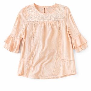 LOFT Peach Colored Sleeve Blouse with Ruffled Details